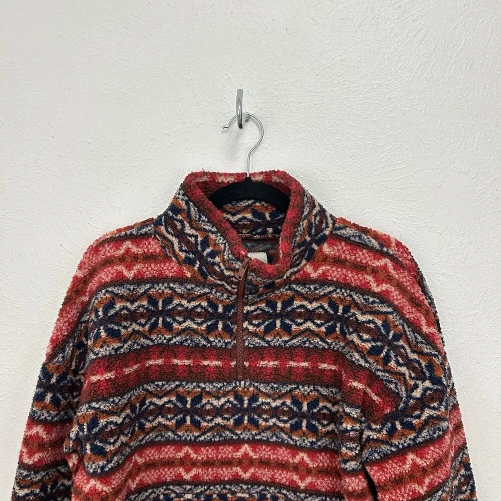 American Eagle Sweater Womens S Red Aztec Plush Sherpa Fleece‎ 1/4 Zip Pullover